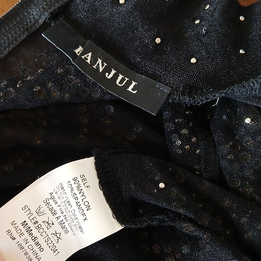 Banjul Black Beaded Long-Sleeve Crop Sheer Cocktail Mock Neck Top. Size M - Picture 15 of 17